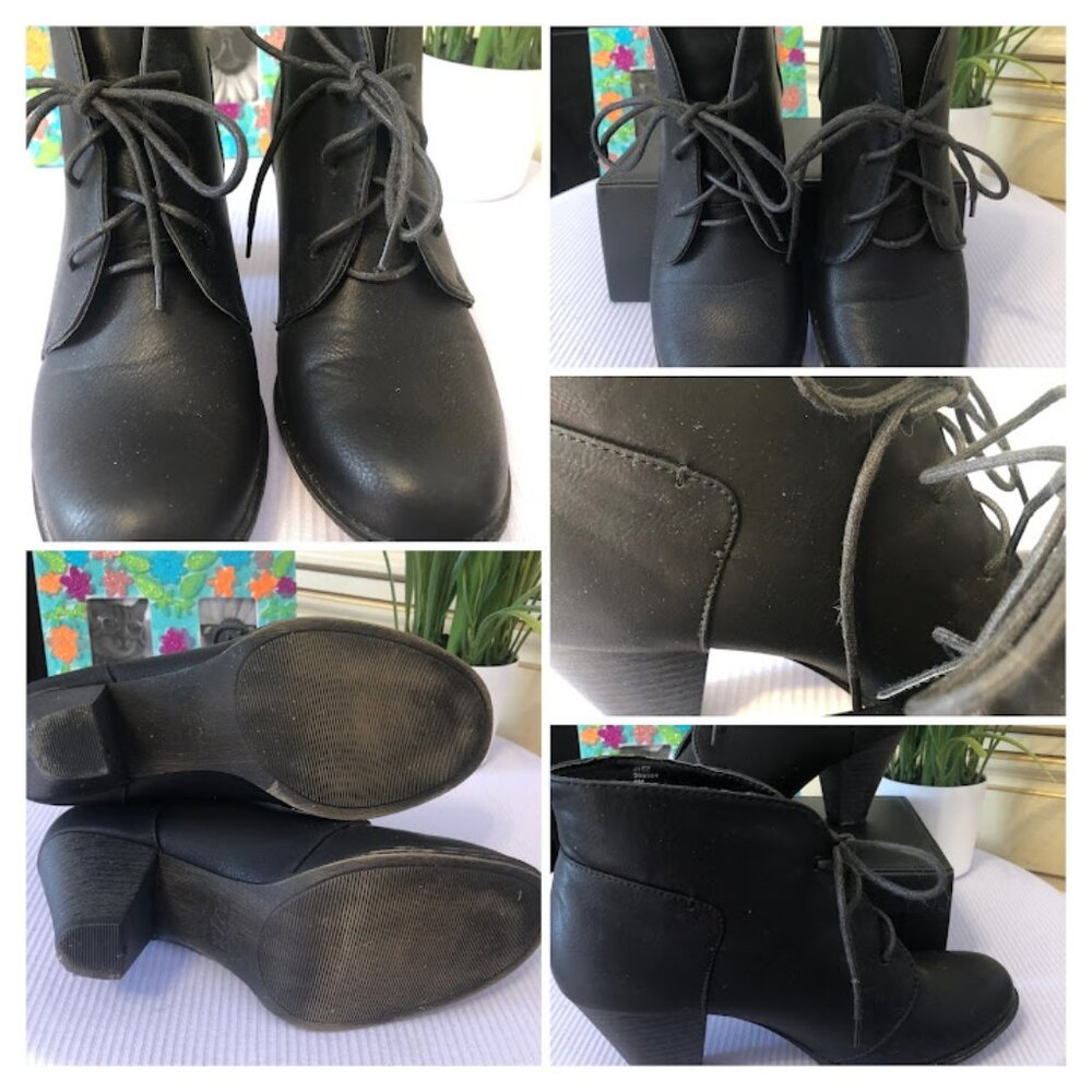 Black Ankle Lace Up Boots by Sugar, 8M & 3" Heel. Very Good Preloved Condition